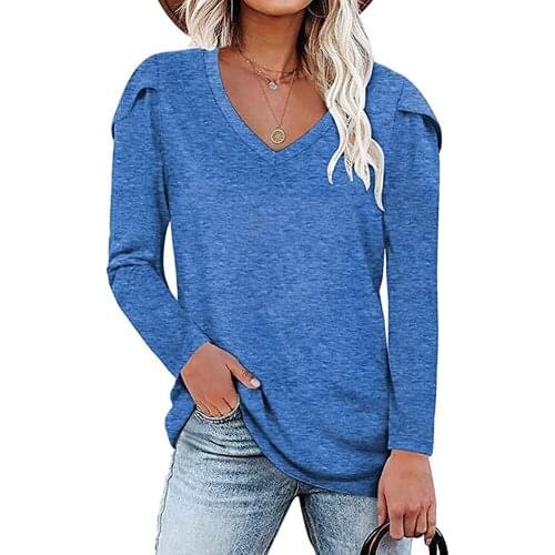 New For Fall Winter 2021! Simple T-shirt Long-sleeved V-neck Solid Color Casual Basic Basic T-shirt All-match Qn