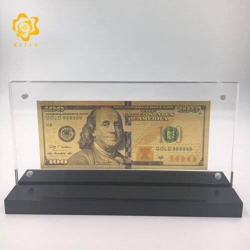 New One Hundred US Dollar American 24k Gold Banknote Collectible US Souvenir Money Dollar Bills with acrylic frame stand