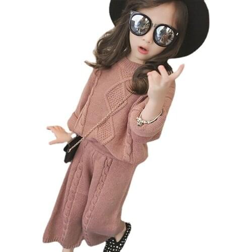 New Autumn Girls Casual Loose Sweater Pants Sets 2pcs Sweater Kids Knitted Outfits Winter Girls Clothing Suit Baby Girl Clothes