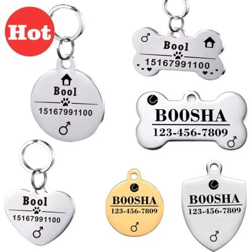 Pet ID Tags for Cats and Dogs Collar Accessories Stainless Steel Dog Tag Free Engraved Tel Sex Name Tag Personalized Dog ID Tags