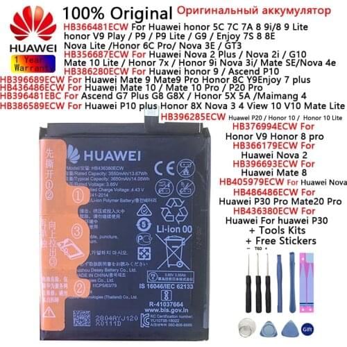 Original Phone Battery For Huawei honor 7C 7A 8 9 9 lite Nova 2 3 4/2i Ascend P10 P20 Huawei P30 P30 Pro Mate 8 9 10 /10 20 Pro