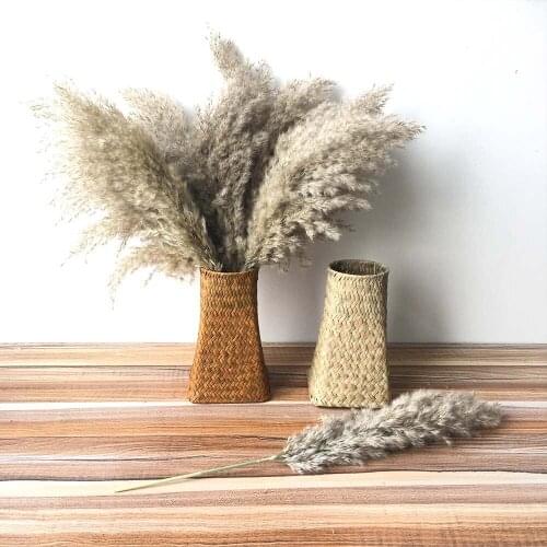 Pampas Grass With Knitted Basket Bulrush Raw Color Home Wedding Decoration Dried Flowers Natural Dried Bouquet Dropshipping