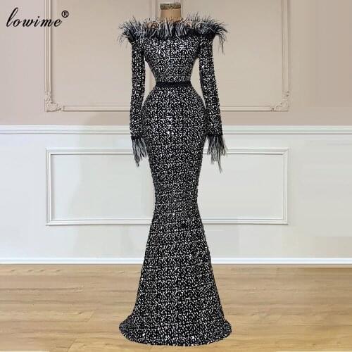 Long Sleeves Sequins Evening Dresses Mermaid Dubai Evening Gowns Formal Celebrity Dresses Evening Wear Wedding Robe Longue Femme
