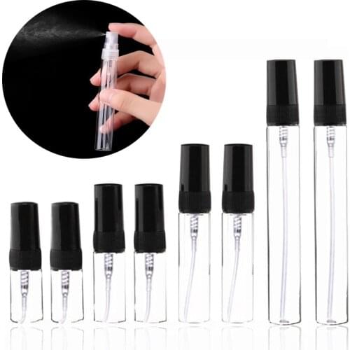 50pcs 2ml 3ml 5ml 10ml Clear Thin empty Glass Spray Bottle Sample Glass Vials Portable Mini Perfume Atomizer refillable