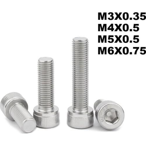 M3x0.35 M4x0.5 M5x0.5 M6x0.75mm 304 Stainless Steel A2-70 Fine Thread Hexgonal Hex Socket Round Cap Head Screw Allen Bolt 4-80mm