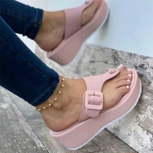 Women Platform Buckle Slippers 2021 Woman Casual Wedges Summer Flip Flops Ladies Beach Shoes Female Non Slip Slides Plus Size