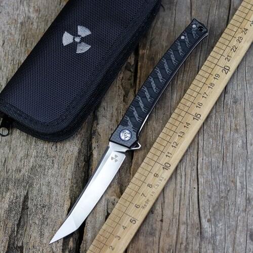 JUNGLE KNIFE JR3406 D2 steel blade katana folding knife with carbon fiber handle outdoor camping tactical kitchen fruit knife