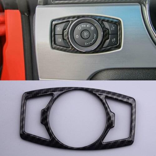 Carbon Fiber Style Black ABS Left Front Headlight Switch Trim Decor Cover Fit for Ford F150 Mustang 2015 2016 2017 2018 2019