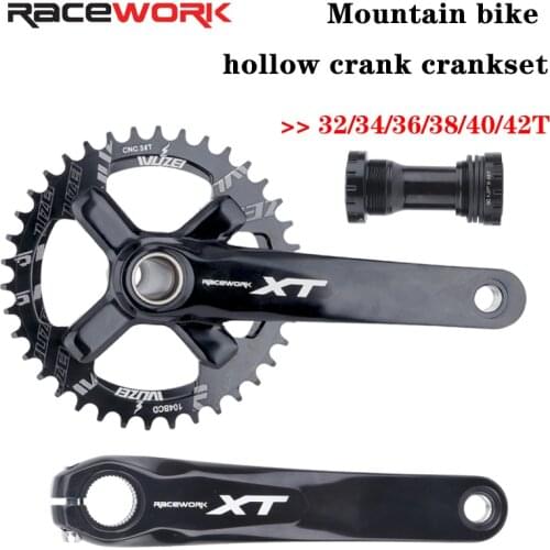 RACEWORK XT Bicycle Crankset Mtb Cranks 104BCD Chainring 32/34/36/38T Bike Connecting Rods 170/175 Hollow Integrated Crank Fixt