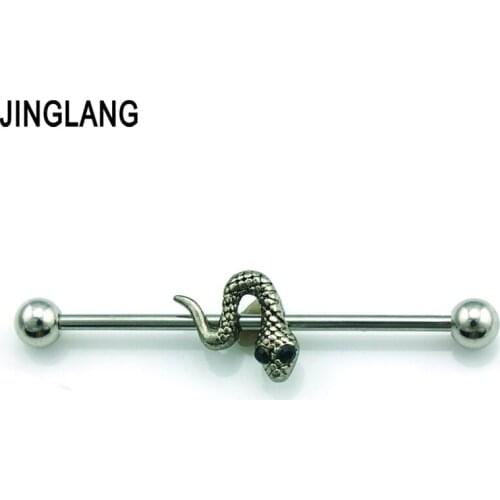 JINGLANG Fashion Europe Style Snake Ear Plug Tunnel 316L Stainless Steel Bar Fake Body Piercing Jewelry
