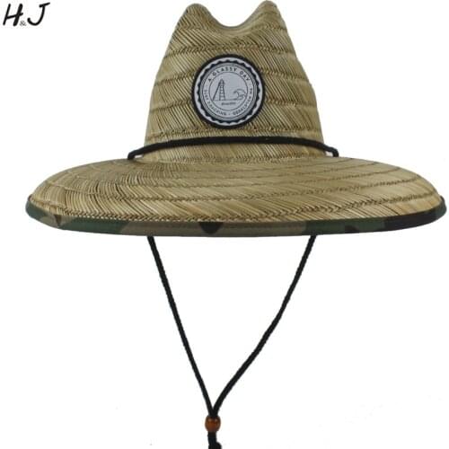 Natural Straw Weave Summer Women Beach Sun hat Outdoor Wide Brim Camouflage Kahuna Lifeguard Hat Size 56-58CM