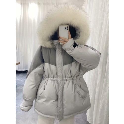 Women 90% White Duck Down Short Parkas 2021 Winter Female Snow Coat Loose Warm Jackets Big Real Raccon Fur Collar