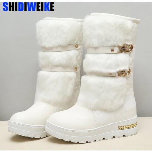 Promotion large size 34-43 Women Winter Boots Fashion Hidden Wedges Warm Fur Shoes Woman Platform Med-calf Snow Boots N164