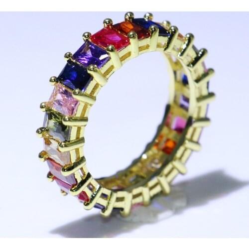 Super Deal Hot Sale New 2019 Luxury Jewelry 925 Sterling Silver&Gold Fill Princess Cut Multi Color 5A CZ Wedding Ring for Women