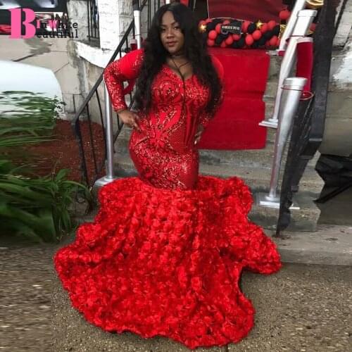 Beautifulinwhite Red Plus Size Prom Dresses Robe De Soiree V Neck Long Sleeves Sparkling Lace Formal Dresses Evening Wear BP043