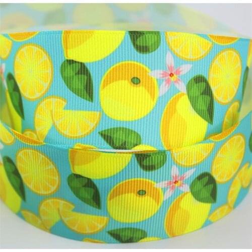 10 yards 1''(25mm) lemon pattern cartoon fruit printed grosgrain ribbon DIY materials