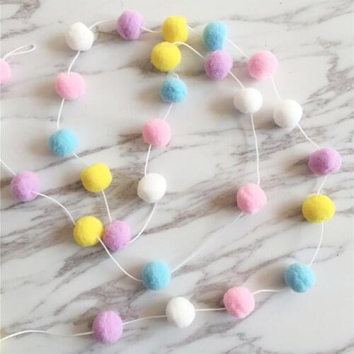 2M 30PCS Ball INS Pom Pom Garland Wool Felt Ball Hanging Decoration Handmade Ball String Ornament for Nursery Party Baby Bedroom