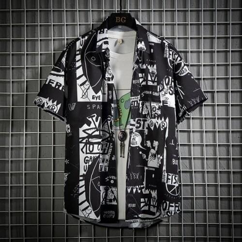 2021 New Summer Tees Casual Beach Short Sleeve Shirt Mens Loose Japanese Couple Polo Top Shorts Graffiti T-Shirt Clothing S-3XL