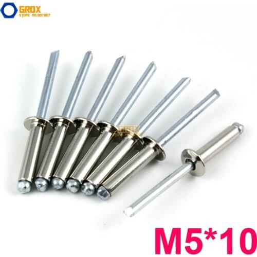 60 Pieces M5*10 304 Stainless Steel Blind Rivet Pop Rivet Open End
