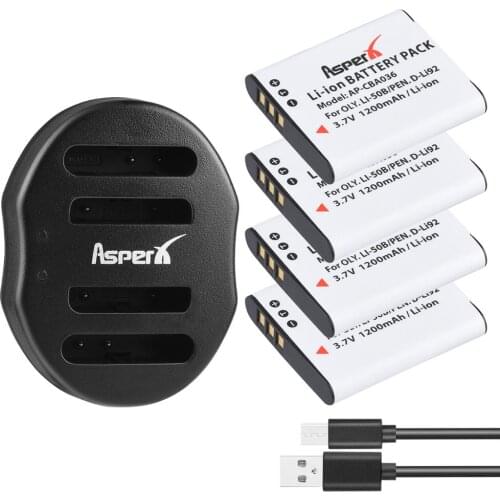 AsperX 4pcs 1200mAh Li-50B D-LI92 Li 50B D LI92 Li-ion Camera Battery + USB Dual Charger For Olympus 1020 1010 1030 Pentax X70