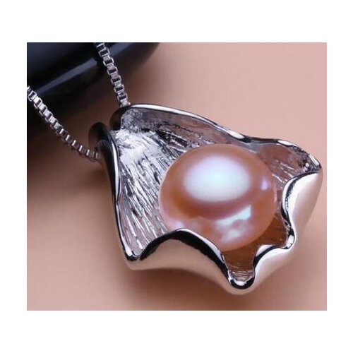 Free shipping >>>>noble jewelry 10MM AAA+ NATURAL Freshwater GENUINE PINK PEARL PENDANT 925 SLIVER