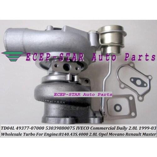 Free Ship TD04L 49377-07000 53039880075 53039880034 Turbo For IVECO Commercial Daily 2.8TD 1999-03 8140.43S.4000 2.8L 125HP