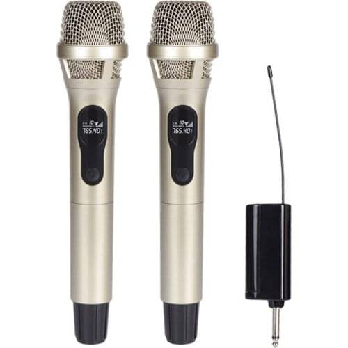 Wireless Microphone Dual Cordless Metal Dynamic Microphone With Rechargeable Receiver For Singing Party Lecture 200 Feet