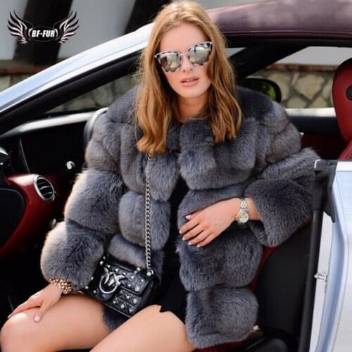 BFFUR Fashion Short Real Fox Fur Coat O-Neck High Quality 2021 Trendy Natural Fox Fur Jacket Whole Skin Genuine Fur Overcoats