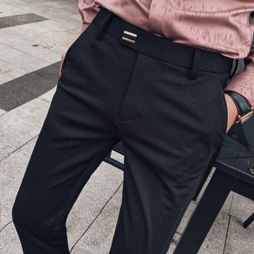 2021 Mens Suit Pants Spring Autumn Fashion Business Casual Long Pants Male Elastic Straight Formal Trousers Plus Big Size 28-36