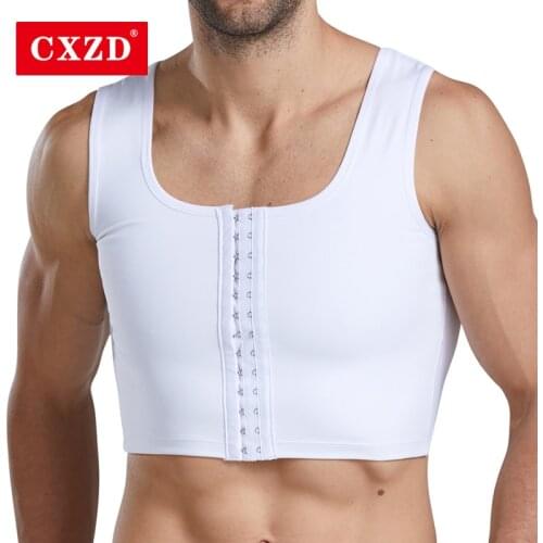 CXZD New Men Shaper Slimming Chest Corset Compression Body Building Sleeveless Tops Corset Support Correct Posture 2021 Hot New