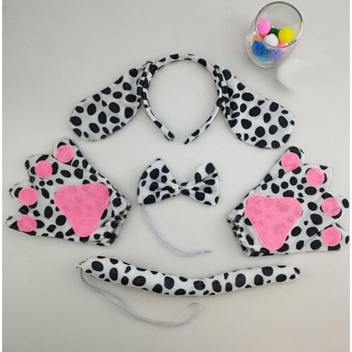 Animal Dalmatian Dog Headband Bow Tie Tail Paws Cosplay Birthday Party Gift Props Halloween Costume For Kids Carnival Christmas