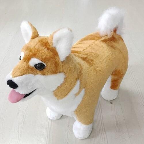 Fancytrader Pop Emulated Animal Shiba Inu Plush Toy Stuffed Realistic Dog Can Ride on the Back Kids Gift Decoration Doll