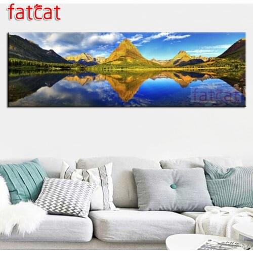 FATCAT Beautiful lake and mountain shadow large 5D Diy Daimond Painting Full Square Round Rhinestone Embroidery Sale AE2613