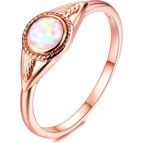 Hainon Fashion Dainty Round White Rose Red Blue Fire Opal Rings for Women Rose Gold Color Engagement Rings Promise Ring