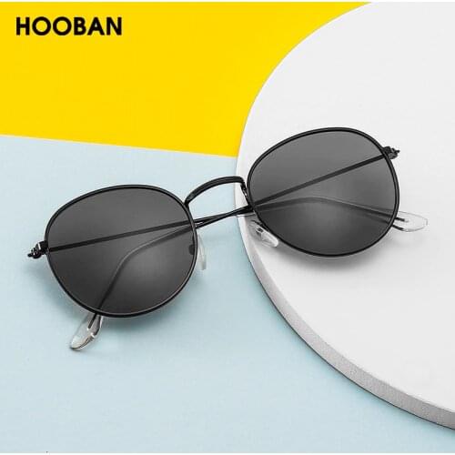 HOOBAN Classic Round Men Women Sunglasses Fashion Small Metal Mirror Sun Glasses Vintage Driving Male Ladies Eyewear UV400