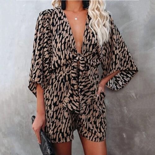Foridol Leopard Print Bowknot Wide Leg Romper Overalls 2021 Casual Loose Summer Autumn Dot V Neck Playsuits Short Jumpsuits