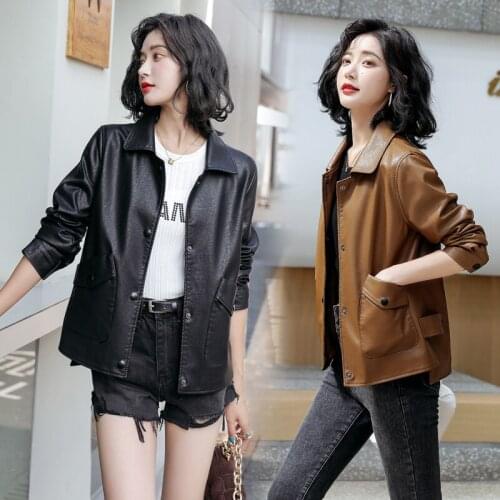 Leather Jacket Women Korean High Street Moto Biker Jacket Female 2021 Spring Loose Streetwear Large Size Womens Clothing