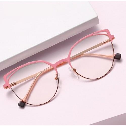 Cat Eye Shape Metal Optical Frame With Anti Blue Light Blcoking UV400 Eyeglasses