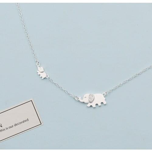Lovely 925 Sterling Silver Necklaces For Women Cute Elephant Cubic Zirconia Pendants Necklace Clavicle Chain choker collar Girl