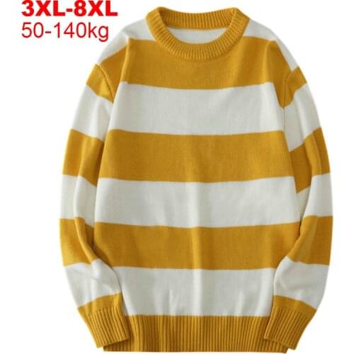 Plus Size 8xl Mens Sweater Stripe Pullovers Long Sleeve Men Striped Jumpers Knitted Sweaters Male Fashion Chinese Streetwear