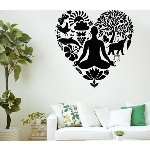 Wall Decal Yoga Healthy Lifestyle Nutrition Love Vinyl Window Sticker Yoga Posture Meditation Room Interior Decor Art Mural M982