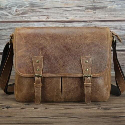 Nesitu High Quality New Vintage Brown 100% Thick Genuine Leather Men Messenger Bags Cowhide Male Shoulder Bag M028