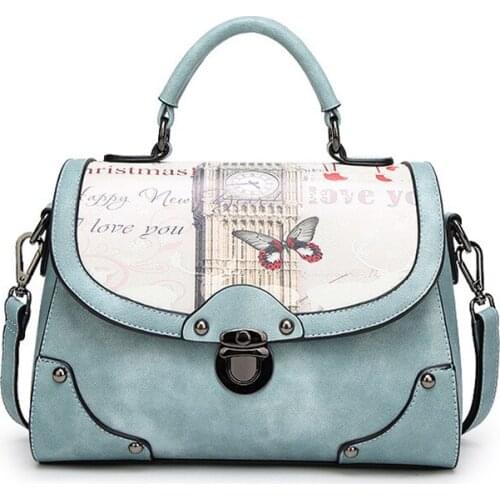 2021 spring and summer new frosted female bag lock retro style handbag butterfly printing wild shoulder bag wholesale