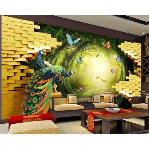 Beibehang Custom wallpaper brick wall garden peacock rich 3D TV background wall living room bedroom home decoration 3d wallpaper