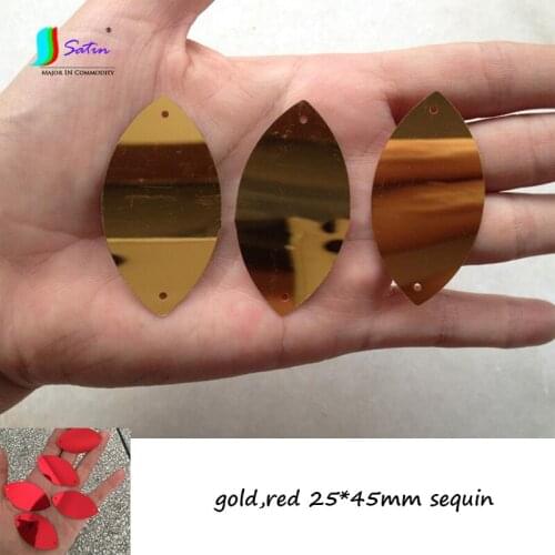 Wholesale Diy Leaf Tree Handmade Material Clothes Decoration Gold Red 2 Holes Eye Flat Big Oval Sequins A0539L