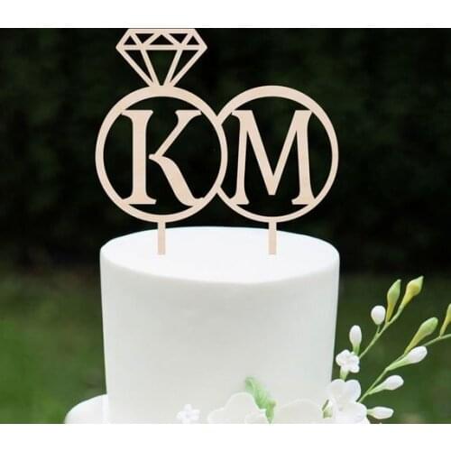 Personalized cake topper for wedding , custom monogram topper with diamond ring