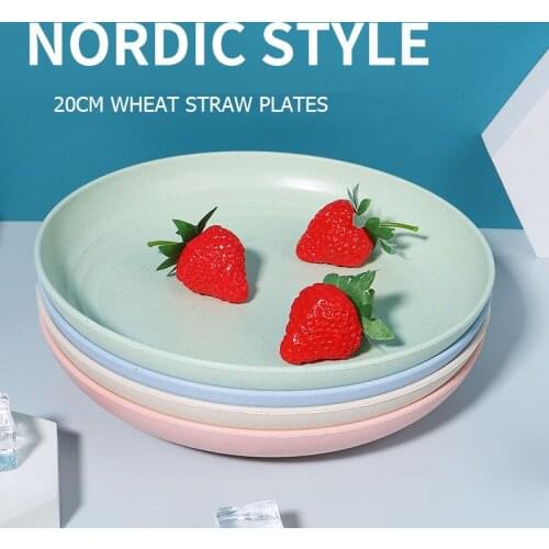 Wheat Straw Plastic Tray Multifunctional Simplicity Plastic Plates 20cm Dinner Plates Round Plate Wheat Straw Cute Fruit Plates