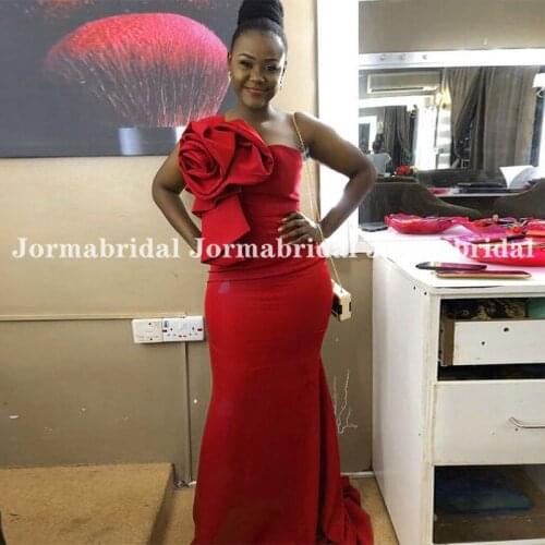 Red Long Mermaid Bridesmaid Dresses With Hand Made Flowers Women One Shoulder Full Length Wedding Guest Formal Dress Party Gowns