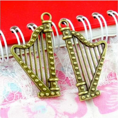 20PCS 40x21MM Antique Bronze Zinc Alloy Harp Charms Musical Instruments Pendants Diy Jewelry Findings Accessories Wholesale