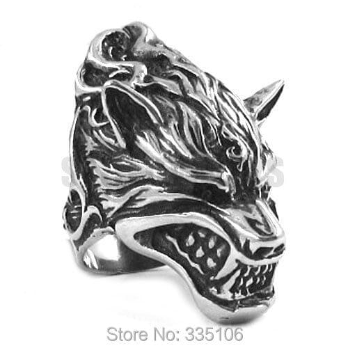 Cool Wolf Head Ring Stainless Steel Jewelry Vintage Animal Wolf Motor Biker Men Boys Ring SWR0246A